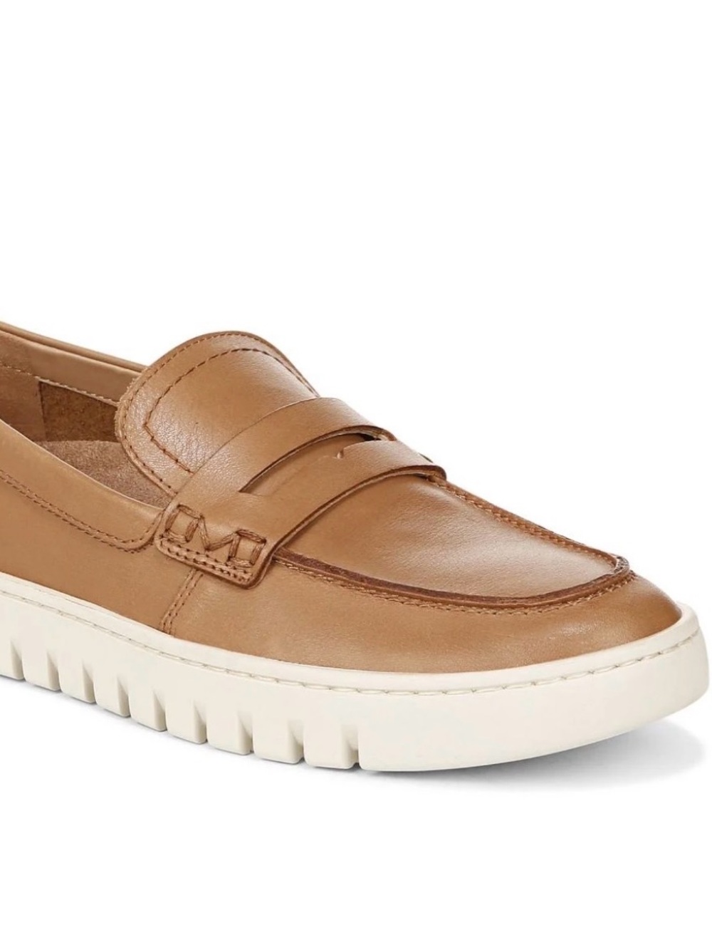 Vionic Leather Penny Loafer in Tan with White Lug Sole